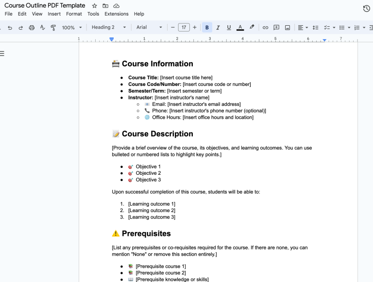 Download Free Course Outline PDF Template