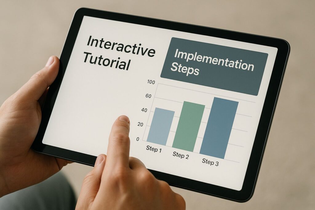 ipad with "interactive tutorial" written on it.