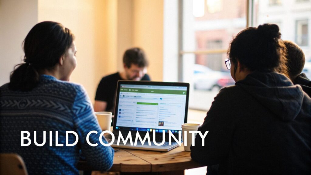 three people building a membership site around computers