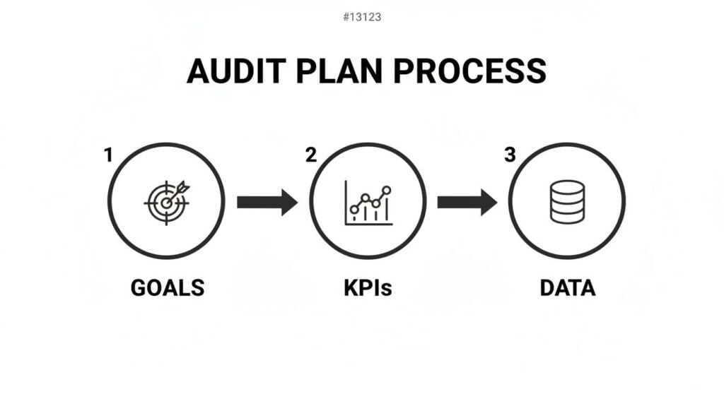 A diagram illustrating the Audit Plan Process flow from Goals to KPIs and Data.