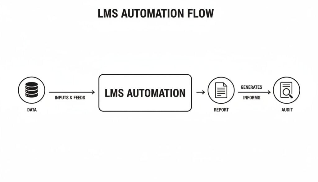 A flowchart showing the LMS automation process from data input to report generation and audit.