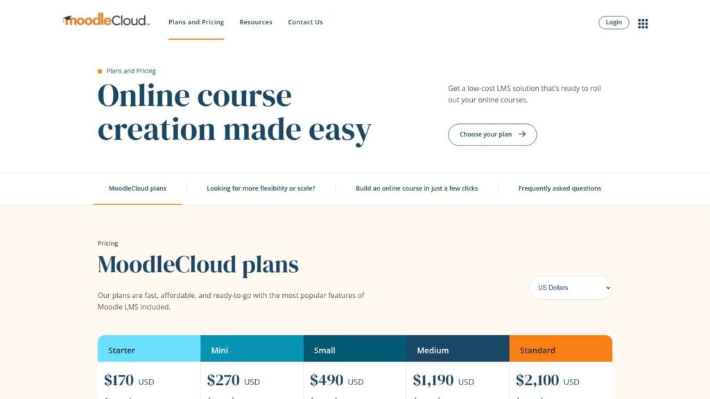 MoodleCloud pricing plans