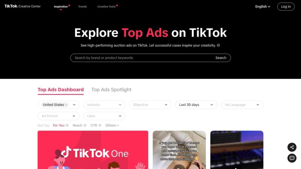 TikTok Creative Center – Top Ads