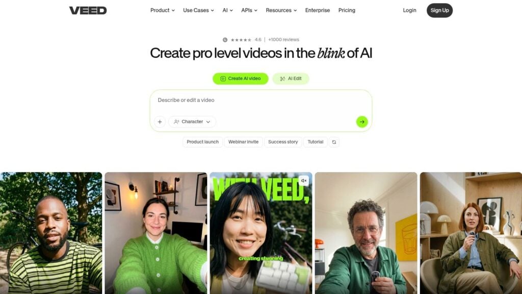 VEED.IO's interface showing a video with subtitle and styling options, highlighting its browser-based editing features.