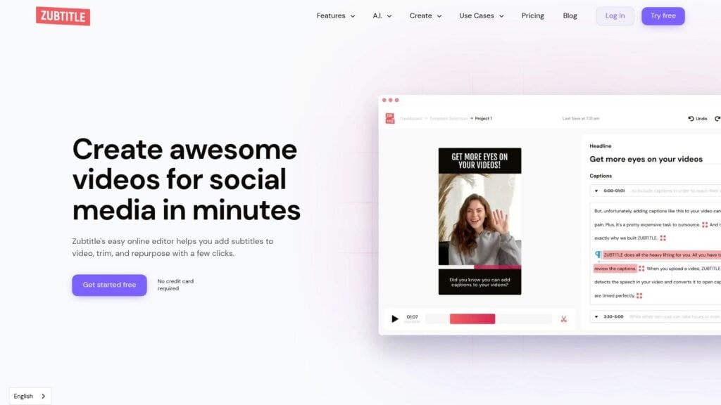 Zubtitle's editor showing a video with captions and styling options on the side.