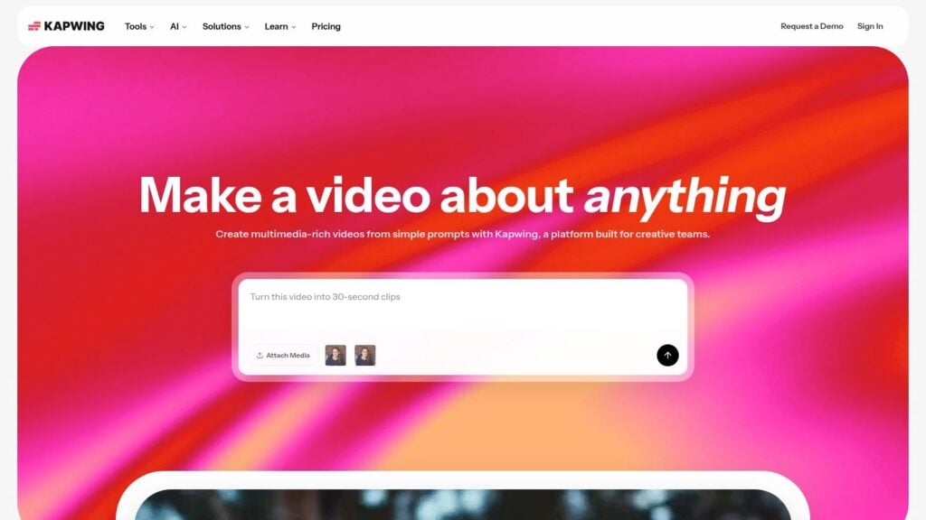 Kapwing's subtitle editor interface showing a video with customizable caption styles and a timeline view.