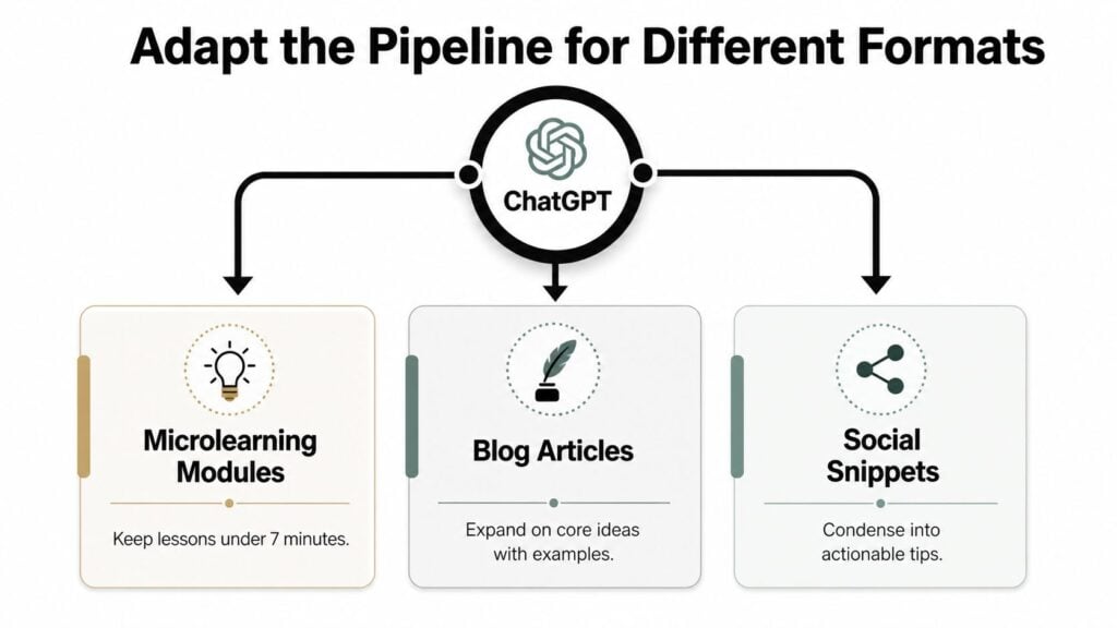 A diagram illustrating how ChatGPT can be used to adapt content pipelines for various digital formats.